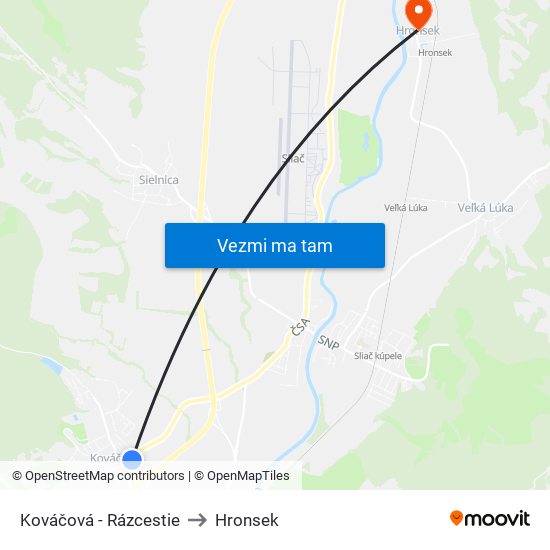 Kováčová - Rázcestie to Hronsek map