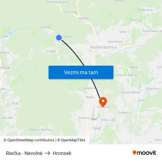 Riečka - Nevolné to Hronsek map