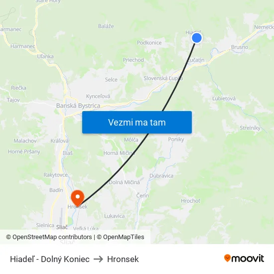 Hiadeľ - Dolný Koniec to Hronsek map