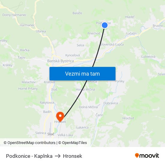 Podkonice - Kaplnka to Hronsek map