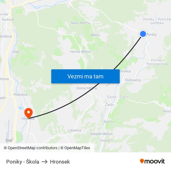 Poniky - Škola to Hronsek map