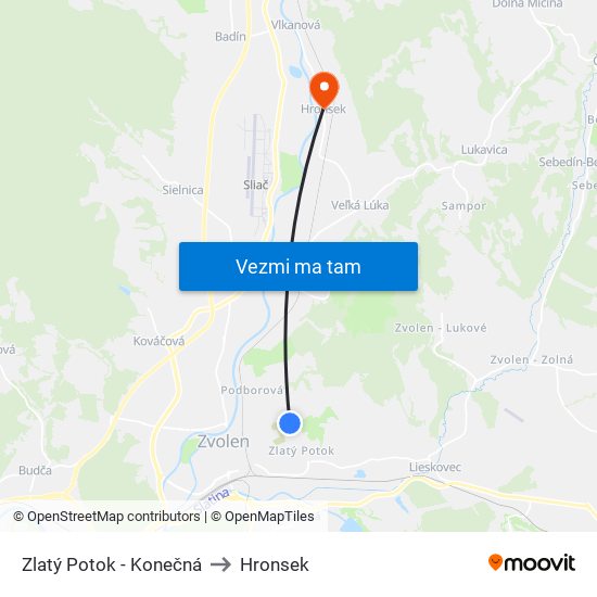 Zlatý Potok - Konečná to Hronsek map