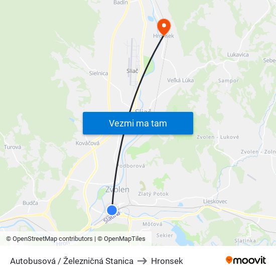 Autobusová / Železničná Stanica to Hronsek map