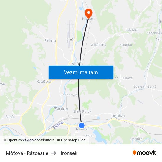 Môťová - Rázcestie to Hronsek map