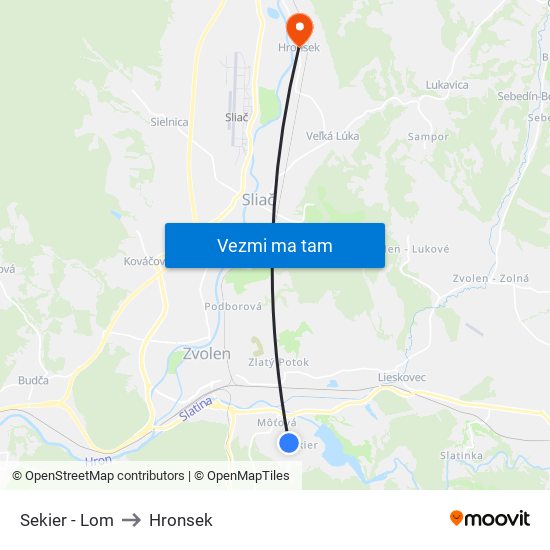 Sekier - Lom to Hronsek map