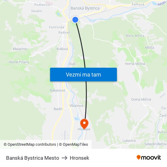 Banská Bystrica Mesto to Hronsek map