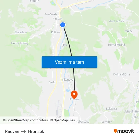 Radvaň to Hronsek map