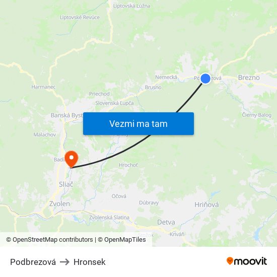 Podbrezová to Hronsek map