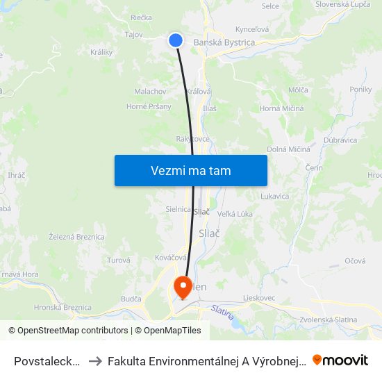 Povstalecká Cesta to Fakulta Environmentálnej A Výrobnej Technicky Tuzvo map