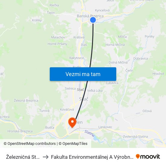 Železničná Stanica (C) to Fakulta Environmentálnej A Výrobnej Technicky Tuzvo map