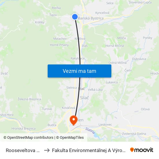 Rooseveltova Nemocnica to Fakulta Environmentálnej A Výrobnej Technicky Tuzvo map