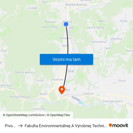 Pivovar to Fakulta Environmentálnej A Výrobnej Technicky Tuzvo map