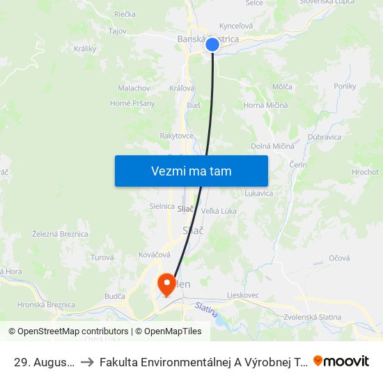 29. Augusta, 22 to Fakulta Environmentálnej A Výrobnej Technicky Tuzvo map