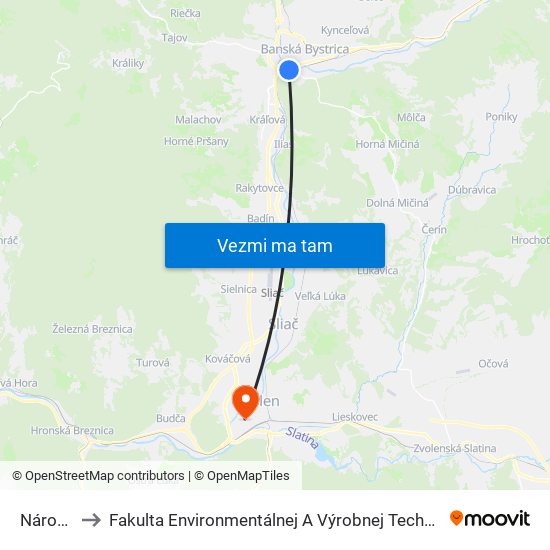 Národná to Fakulta Environmentálnej A Výrobnej Technicky Tuzvo map