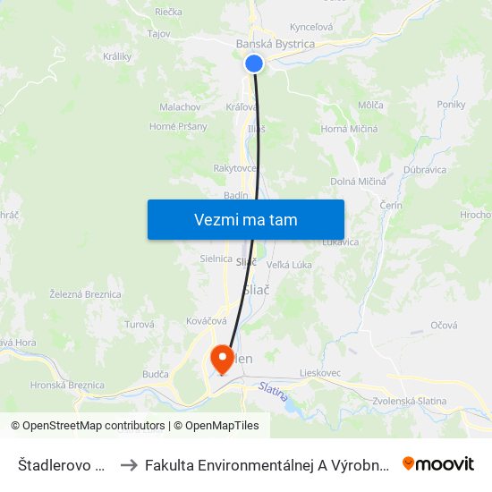 Štadlerovo Nábrežie to Fakulta Environmentálnej A Výrobnej Technicky Tuzvo map