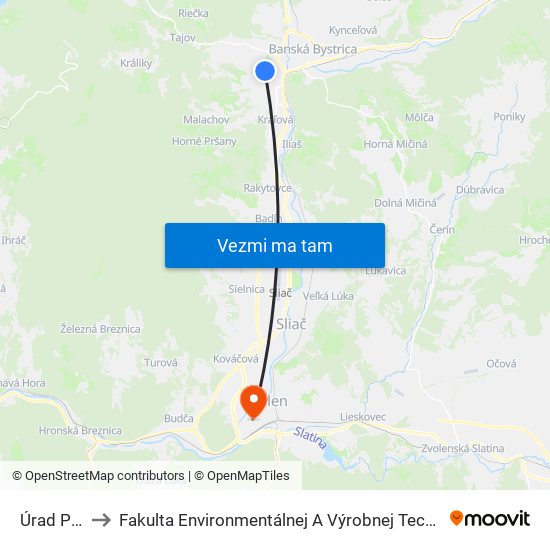 Úrad Pv Sr to Fakulta Environmentálnej A Výrobnej Technicky Tuzvo map