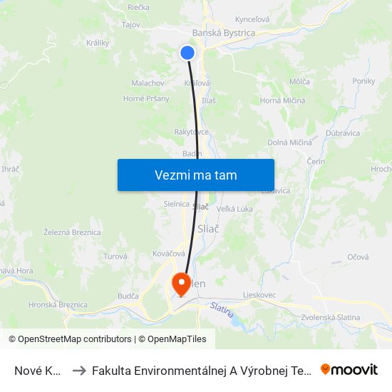 Nové Kalište to Fakulta Environmentálnej A Výrobnej Technicky Tuzvo map