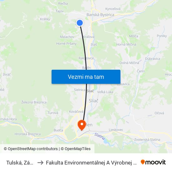 Tulská, Záhradky to Fakulta Environmentálnej A Výrobnej Technicky Tuzvo map