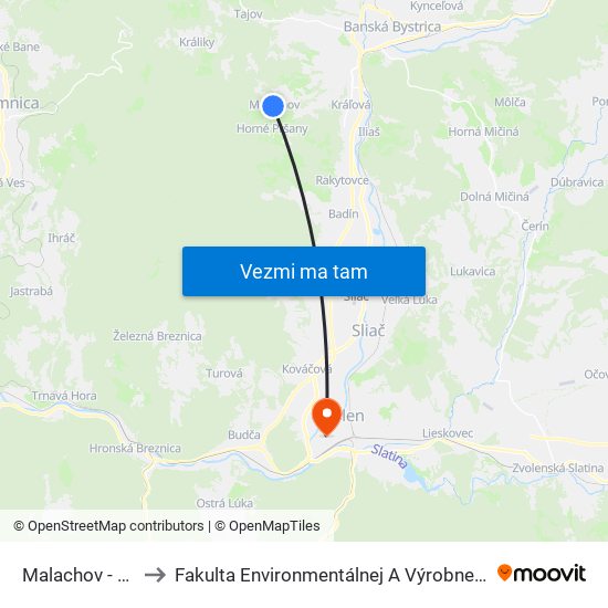 Malachov - Mazúch to Fakulta Environmentálnej A Výrobnej Technicky Tuzvo map