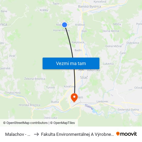 Malachov - Jednota to Fakulta Environmentálnej A Výrobnej Technicky Tuzvo map