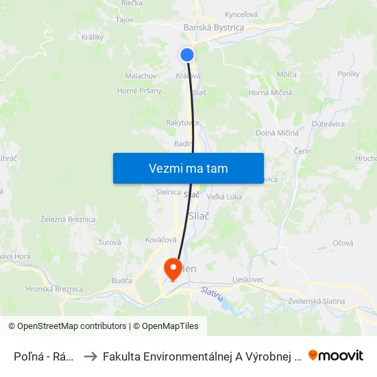 Poľná - Rázcestie to Fakulta Environmentálnej A Výrobnej Technicky Tuzvo map