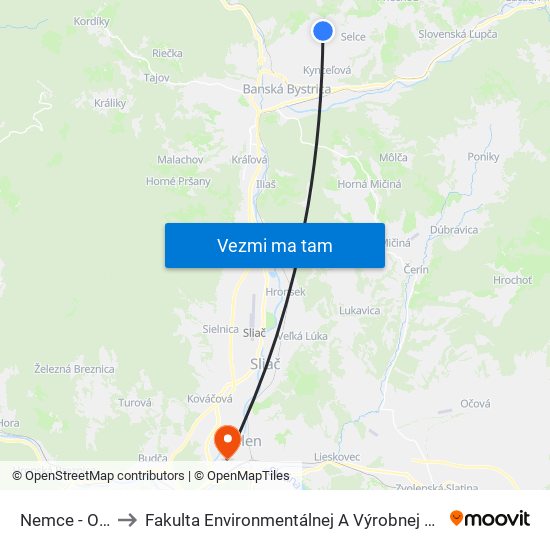 Nemce - Otočka to Fakulta Environmentálnej A Výrobnej Technicky Tuzvo map