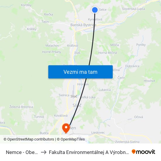 Nemce - Obecný Úrad to Fakulta Environmentálnej A Výrobnej Technicky Tuzvo map