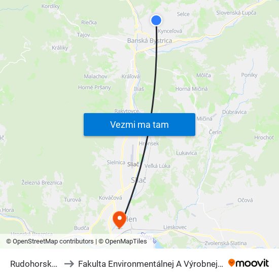 Rudohorská, Stred to Fakulta Environmentálnej A Výrobnej Technicky Tuzvo map