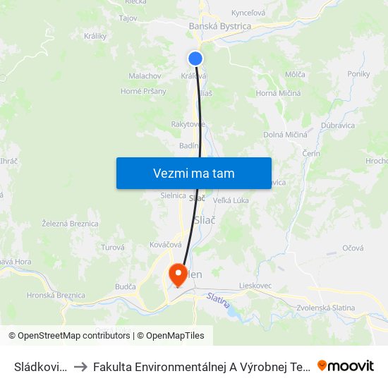 Sládkovičova to Fakulta Environmentálnej A Výrobnej Technicky Tuzvo map