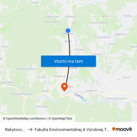 Rakytovce - Rd to Fakulta Environmentálnej A Výrobnej Technicky Tuzvo map