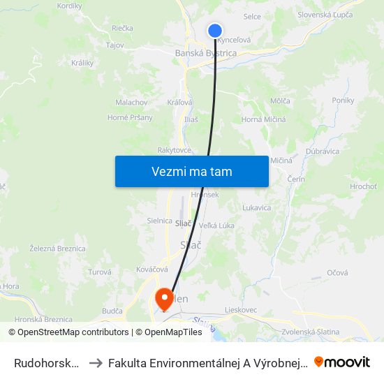 Rudohorská, Dolná to Fakulta Environmentálnej A Výrobnej Technicky Tuzvo map