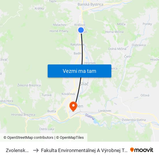 Zvolenská - Juh to Fakulta Environmentálnej A Výrobnej Technicky Tuzvo map