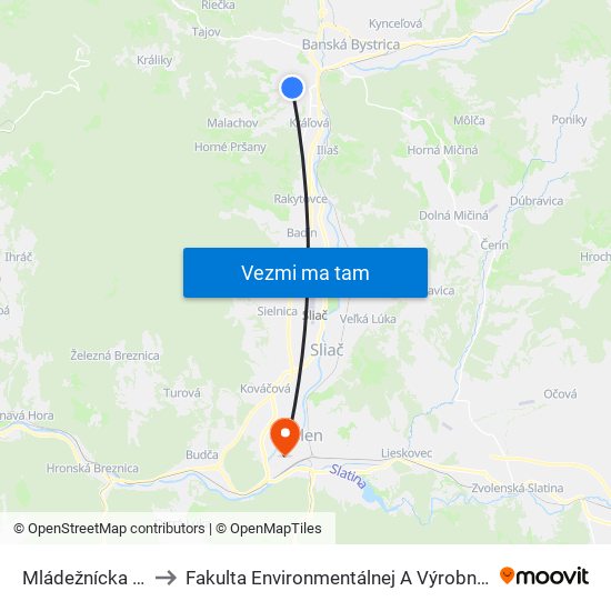 Mládežnícka - Otočka to Fakulta Environmentálnej A Výrobnej Technicky Tuzvo map