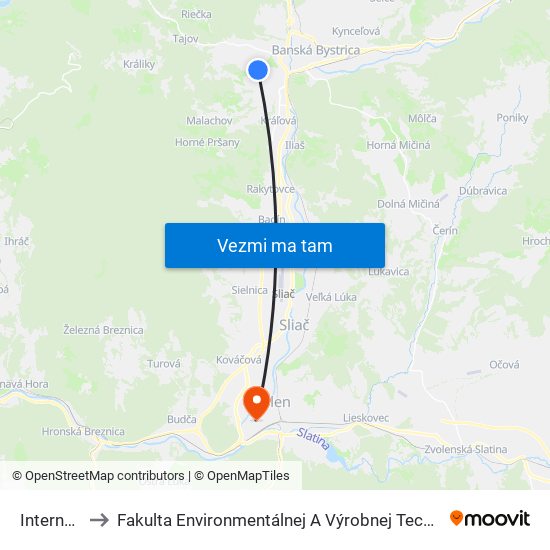 Internátna to Fakulta Environmentálnej A Výrobnej Technicky Tuzvo map