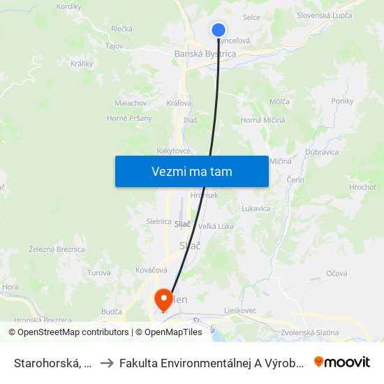 Starohorská, Rázcestie to Fakulta Environmentálnej A Výrobnej Technicky Tuzvo map