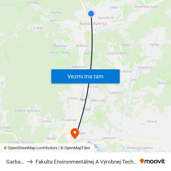 Garbanka to Fakulta Environmentálnej A Výrobnej Technicky Tuzvo map