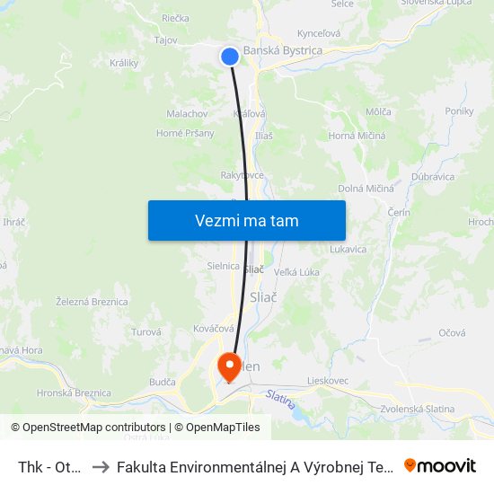 Thk - Otočka to Fakulta Environmentálnej A Výrobnej Technicky Tuzvo map