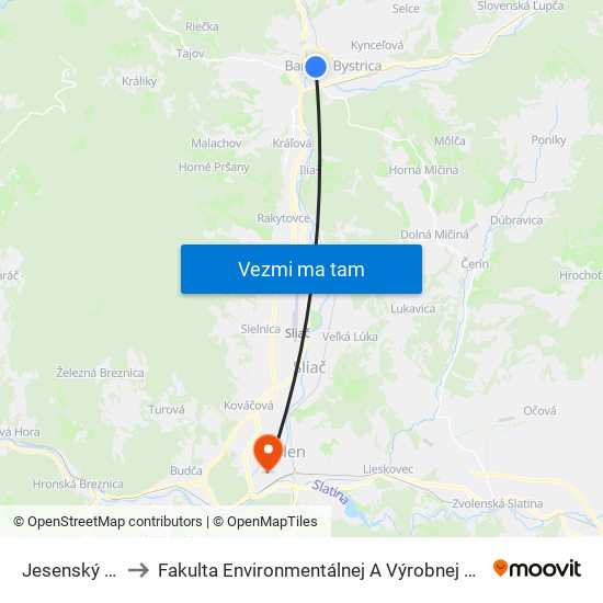 Jesenský Vŕšok to Fakulta Environmentálnej A Výrobnej Technicky Tuzvo map