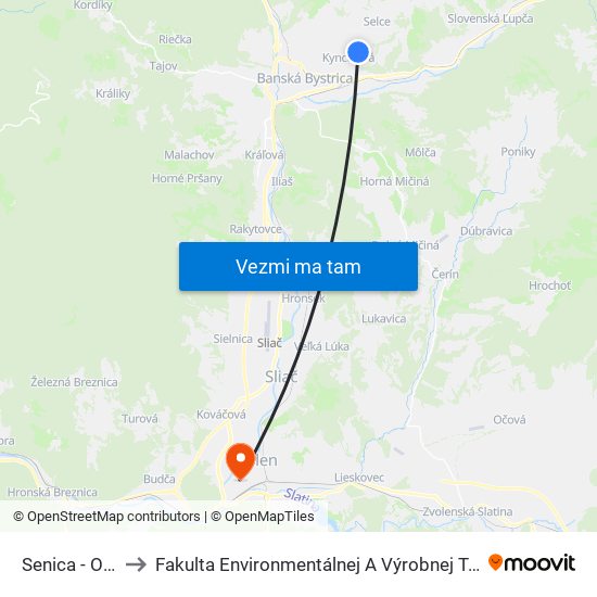 Senica - Otočka to Fakulta Environmentálnej A Výrobnej Technicky Tuzvo map