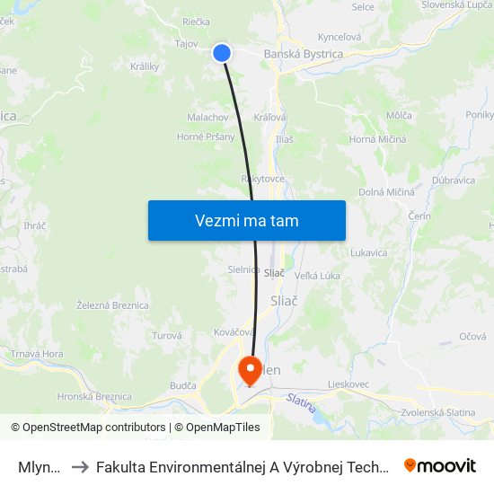 Mlynská to Fakulta Environmentálnej A Výrobnej Technicky Tuzvo map