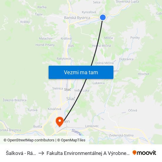 Šalková - Rázcestie to Fakulta Environmentálnej A Výrobnej Technicky Tuzvo map