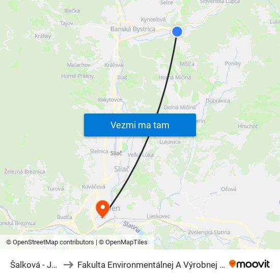 Šalková - Jednota to Fakulta Environmentálnej A Výrobnej Technicky Tuzvo map