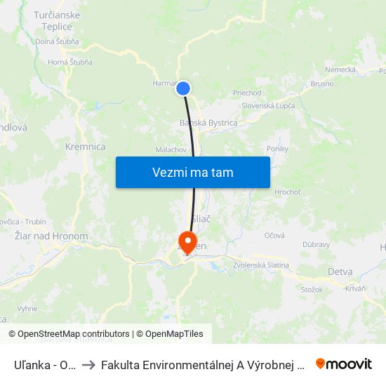 Uľanka - Otočka to Fakulta Environmentálnej A Výrobnej Technicky Tuzvo map