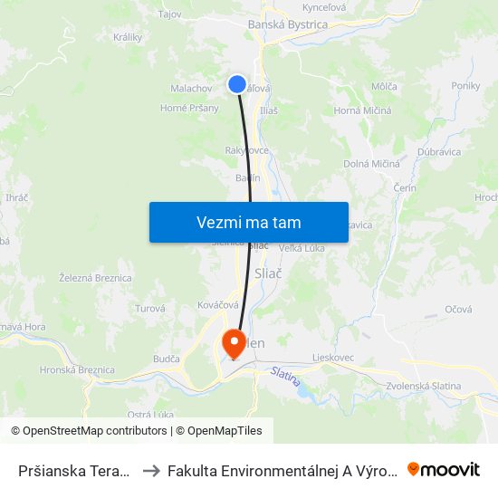 Pršianska Terasa - Medená to Fakulta Environmentálnej A Výrobnej Technicky Tuzvo map