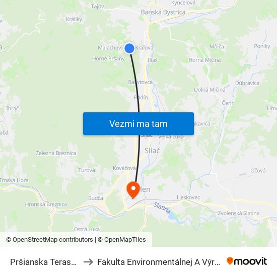 Pršianska Terasa - Mosadzná to Fakulta Environmentálnej A Výrobnej Technicky Tuzvo map