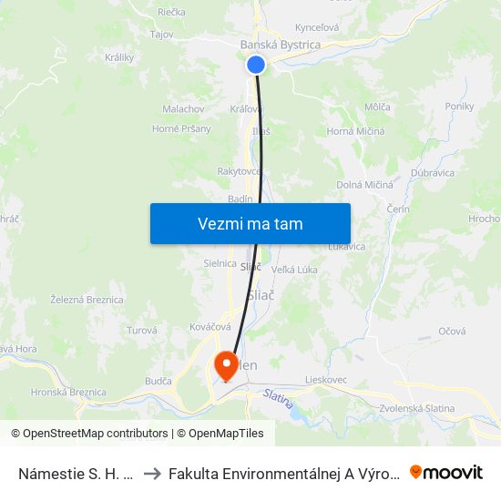 Námestie S. H. Vajanského to Fakulta Environmentálnej A Výrobnej Technicky Tuzvo map