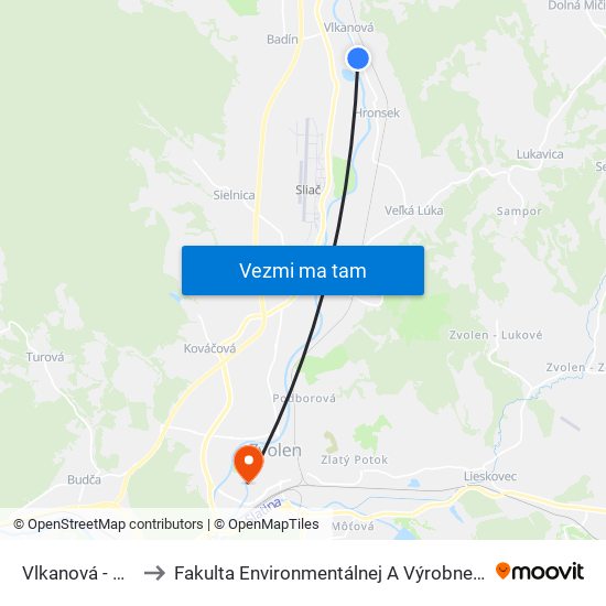 Vlkanová - Prefasol to Fakulta Environmentálnej A Výrobnej Technicky Tuzvo map