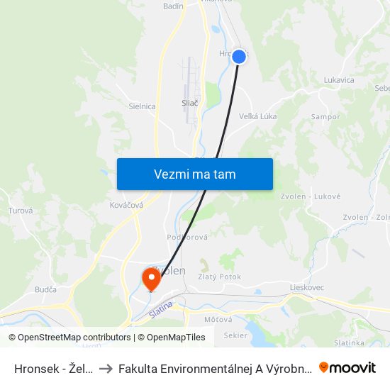 Hronsek - Žel. Stanica to Fakulta Environmentálnej A Výrobnej Technicky Tuzvo map