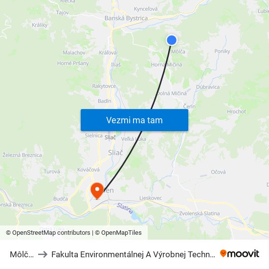 Môlča I. to Fakulta Environmentálnej A Výrobnej Technicky Tuzvo map