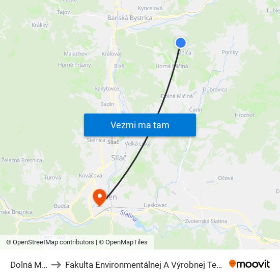 Dolná Môlča to Fakulta Environmentálnej A Výrobnej Technicky Tuzvo map